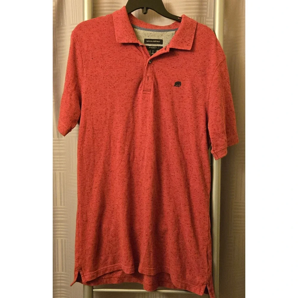 Banana Republic Mens Large Tall Red Speckled Elephant Logo Polo Shirt Standard